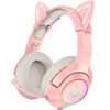 ONIKUMA Casque filaire Pilotes dynamiques stéréo Casque de réduction du bruit 3.5MM RVB Lumineux Rose Oreille de chat ré