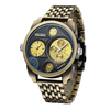 OULM Business Vintage Grand Cadran Double Fuseau Horaire Alliage Bande Hommes Montre À Quartz