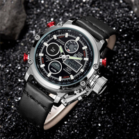 OULM 3811 étanche LED montre à double affichage montre style décontracté bracelet en cuir véritable montre à quartz