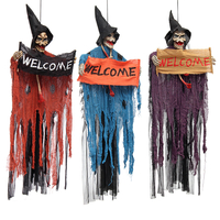 Outils Halloween Signe de bienvenue effrayant suspendu voix squelette lumières yeux pour décorations dHalloween