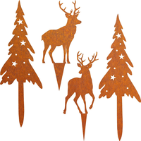 Pack of 4 Rust Stake Christmas Tree and Deer Christmas Decoration Rust Garden Stakes Christmas Trees Reindeer Christmas