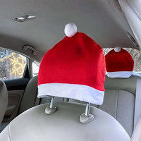 Pack of 4 Santa Hat Car Seat Headrest Covers Cute Car Christmas Decorations Car Decor Protective Cover for Most Car Head