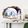 PAG 3D noël bonhomme de neige maison autocollant stickers muraux maison 3D noël mur trou décor cadeau