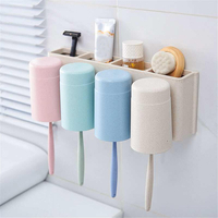 Paille de blé 6 porte-brosse à dents 2 tasses daspiration Stand Home salle de bain Wall Mount