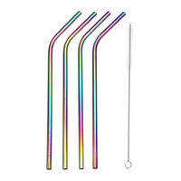 Pailles à boire en acier inoxydable Rainbow Multicolore Paille à boisson réutilisable avec brosse de nettoyage