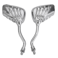 Paire 8mm Moto Miroir Skull Os Squelette Main Universel Chrome / Noir