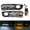 Paire de grilles de protection anti-brouillard hexagonales en nid dabeille avec clignotant LED clignotant blanc DRL