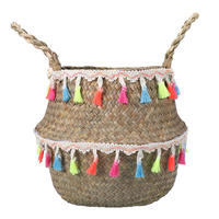 Panier en osier Paniers de plantes suspendus Jardin Vase à fleurs Pot pliable en pot avec poignée Panier de rangement Or