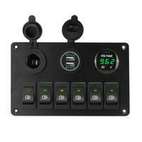 Panneau de commutateur à bascule à 6 panneaux ON-OFF à bascule avec chargeur de port USB plus léger LED voltmètre 12-24V