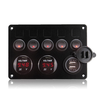 Panneau de commutateur à bascule 5 gangs Dual USB Charger LED Voltmeter 12-24V pour bateau de voiture Marine RV Truck
