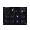 Panneau de commutation 8 Gang 12V 11x15cm pour caravane RV Yacht Blue LED double USB + affichage