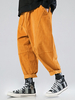 Pantalon à cordon de serrage lâche à poches multiples en velours côtelé de couleur unie pour homme