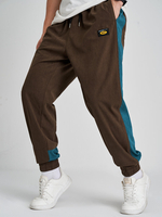 Pantalon à Cordon Lâche en Velours Côtelé Patchwork Contrasté pour Homme