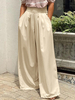 Pantalon à jambe large à glissière plissée taille haute décontractée de couleur unie avec poche