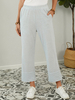 Pantalon à jambe large décontracté avec poche à taille élastique de couleur unie pour les femmes