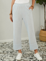 Pantalon à jambe large décontracté avec poche à taille élastique de couleur unie pour les femmes