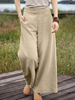 Pantalon à jambe large plaine décontracté à taille haute élastique pour femme avec poche