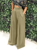 Pantalon à jambe large simple à taille élastique haute de couleur pure pour femmes avec poche