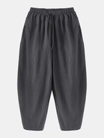 Pantalon à jambe large simple décontracté pour homme en coton de couleur unie