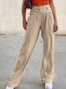 Pantalon à jambe large taille haute avec fermeture à glissière pour femme Pantalon décontracté de couleur unie avec poch