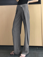 Pantalon à jambe large taille haute pour femme avec fermeture à glissière solide avec boucle