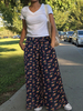 Pantalon à jambe large vintage à imprimé floral pour femme avec poche