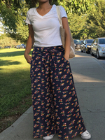 Pantalon à jambe large vintage à imprimé floral pour femme avec poche
