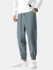 Pantalon à revers élastique avec cordon de serrage solide de style national pour homme