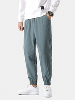 Pantalon à revers élastique avec cordon de serrage solide de style national pour homme