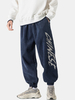 Pantalon à revers élastique en velours côtelé à imprimé lettre pour homme avec poche