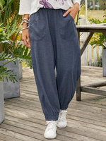 Pantalon à revers simple à taille élastique pour femme