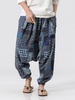 Pantalon 100% coton imprimé tribal ethnique patchwork taille élastique entrejambe tombante