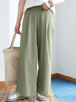 Pantalon ample à jambe large avec poche arrière à taille élastique unie