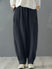 Pantalon ample décontracté à taille élastique avec poche en coton uni