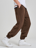 Pantalon cargo à cordon de serrage pour hommes en velours côtelé de couleur unie