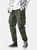 Pantalon cargo à revers en coton à appliques solides pour hommes avec poches multiples