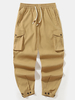 Pantalon cargo ample à cordon de serrage pour hommes de couleur unie