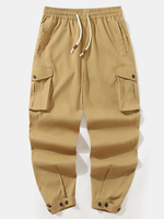 Pantalon cargo ample à cordon de serrage pour hommes de couleur unie