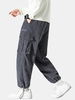 Pantalon cargo en velours côtelé de couleur unie pour homme avec cordon de serrage à la taille élastique