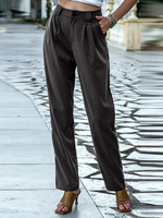 Pantalon décontracté à plis de couleur unie pour femmes