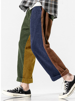 Pantalon décontracté à poche en velours côtelé de couleur unie pour homme
