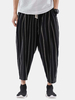 Pantalon décontracté à taille élastique à rayures en lin pour homme