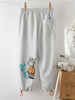 Pantalon décontracté à taille élastique avec poche à cordon imprimé animal de dessin animé pour les femmes