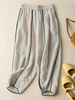 Pantalon décontracté à taille élastique avec poche contrastée pour femme