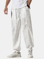 Pantalon décontracté à taille élastique pour hommes de style chinois avec poche