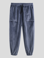Pantalon décontracté de couleur unie à taille élastique avec cordon de serrage pour hommes