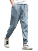 Pantalon décontracté de couleur unie pour hommes en lin et coton