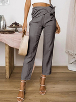 Pantalon décontracté de couleur unie taille haute bandage conception sarouel pantalon lâche
