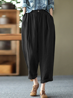 Pantalon décontracté en coton à poche en coton uni pour loisirs