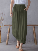 Pantalon Décontracté en Coton avec Poche à Cordon à Taille Élastique Solide